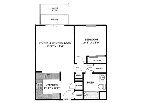  Floor Plan One Bedroom Apartment Modified for Mobility Impaired
