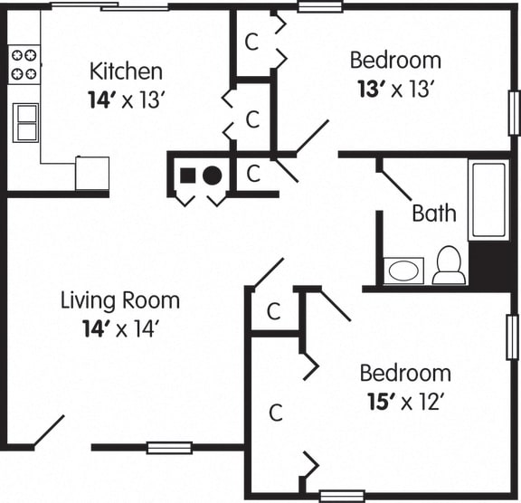  Floor Plan Two Bedroom Mobility Impaired Apartment