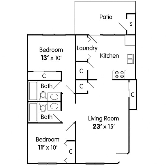 Floor Plan  Cedar: 2 Bedroom Apartment