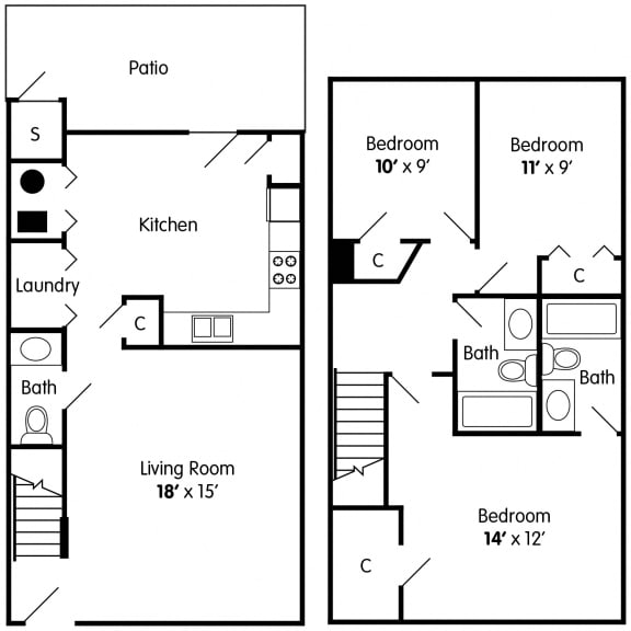 Floor Plan  Spruce: 3 Bedroom Townhouse