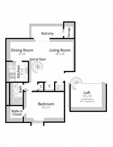 One Bedroom Apartment with Loft in Indianapolis