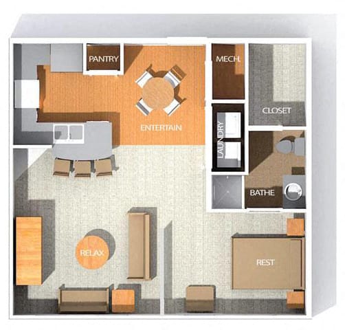 One Bedroom One Bath Floor Plan at Kenyon Square Apartments in Westerville, Columbus, OH