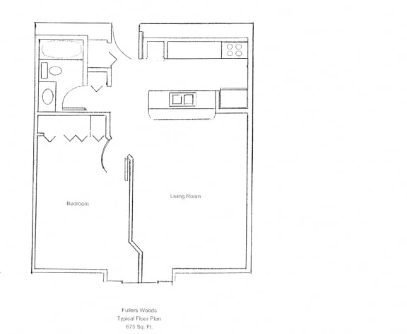 1 Bed 1 Bath Floor Plan at Fullers Woods Apartments, Madison, WI