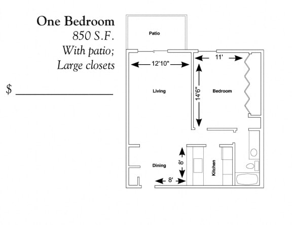 Floor Plan  1 Bedroom Ranch