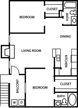 Terrace B1 Floor Plan at Bookstone and Terrace Apartments in Irving, Texas