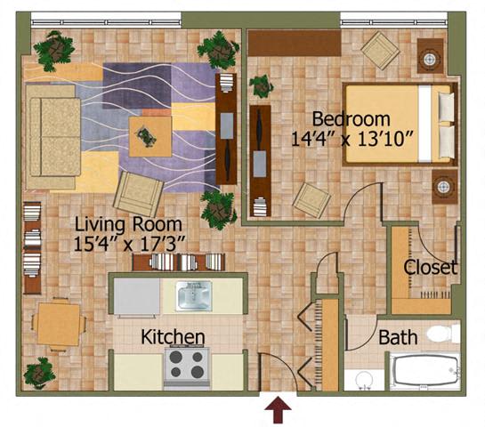 One Bed 04 Floorplan at Calvert House Apartments,Washington,DC