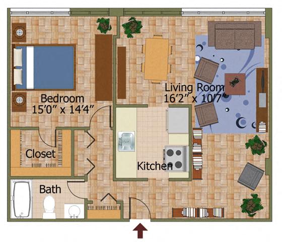 One Bed 05 Floorplan at Calvert House Apartments,Washington,DC