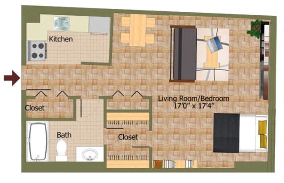 Floor Plan  Studio03 Floorplan at Calvert House Apartments,Washington,DC