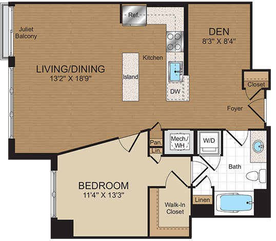 1 bed 1bath with den B1 Floorplan at Harrison at Reston Town Center