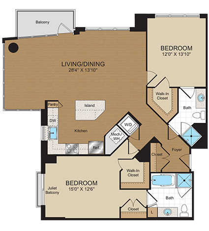 2 bed 2bath C3 Floorplan at Harrison at Reston Town Center
