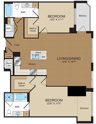 2 bed 2bath C4PH Floorplan at Harrison at Reston Town Center