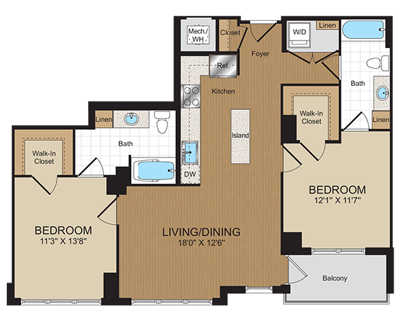 2 bed 2bath C6 Floorplan at Harrison at Reston Town Center