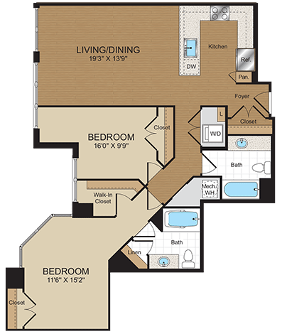 2 bed 2bath C8 Floorplan at Harrison at Reston Town Center