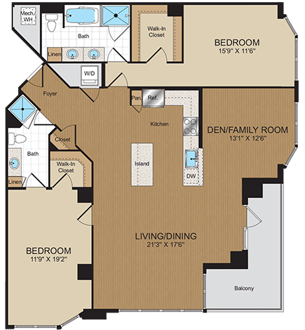 2 bed 2bath with den D1A Floorplan at Harrison at Reston Town Center