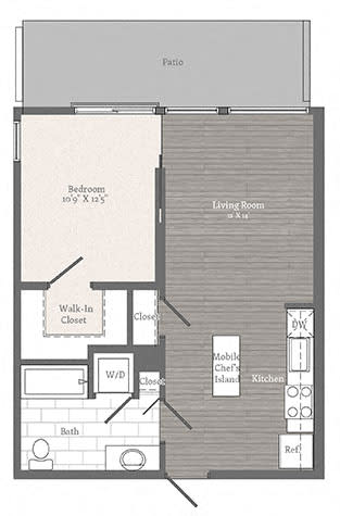 Beecher 1 BD 1 BA Floorplan  at 2255 Wisconsin, Washington, 20007