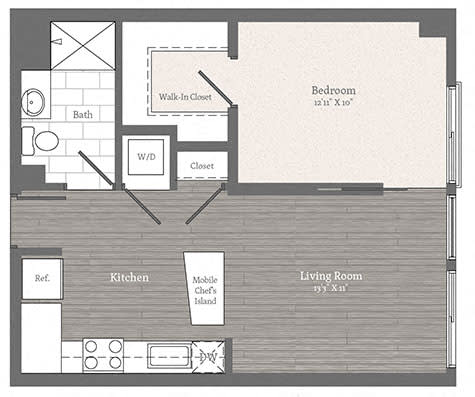 Beecher 1 BD 1 BA Floorplan  at 2255 Wisconsin, Washington, DC, 20007