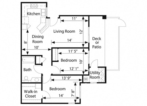 Plan D 2 bed 1 bath floorplan at Willow Springs, California