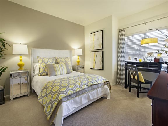 Beautiful Bright Bedroom With Wide Windows at Willow Springs, California
