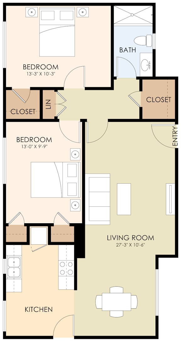 Two Bedroom One Bath 850 Sq Ft