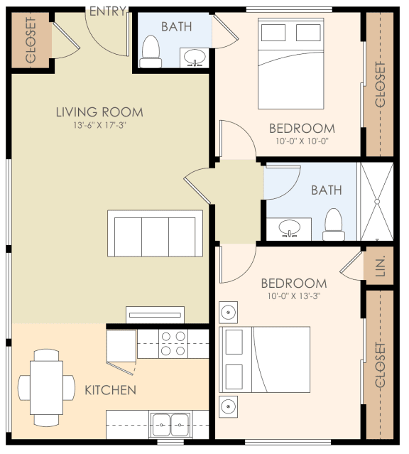  Floor Plan Two Bedroom 1.5 Bath