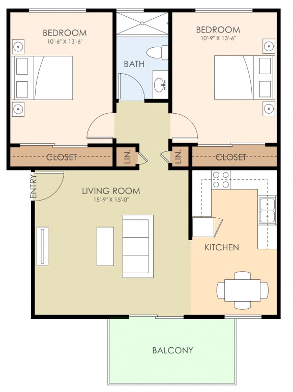 Two Bed Two Bath Floor Plan at Ranchero Plaza, San Jose, CA, 95117