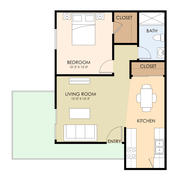 Large One bedroom One bathroom Floor Plan at Sunnyvale Town Center, Sunnyvale, CA