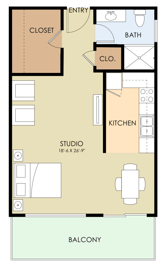 Studio floor plan 495 Sq.Ft. at Madison Place, San Mateo, CA, 94403