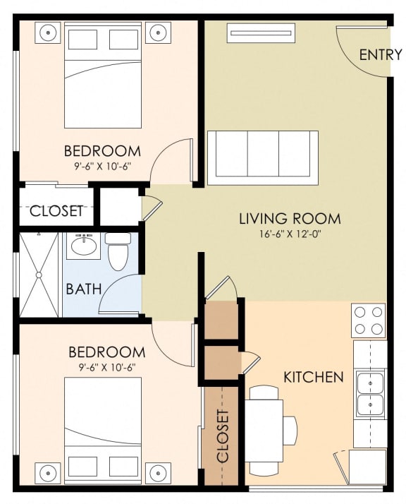 Floor Plan  Two Bedroom One Bath