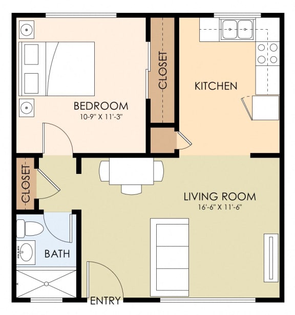 Floor Plan  One Bedroom One Bath