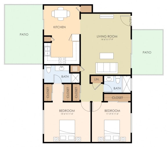  Floor Plan Two Bedroom Two Bath