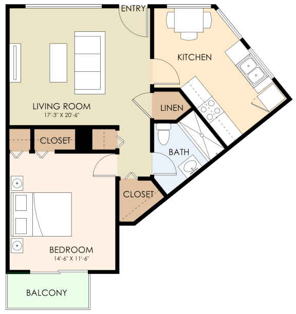 One Bedroom One Bath 555 Sq Ft