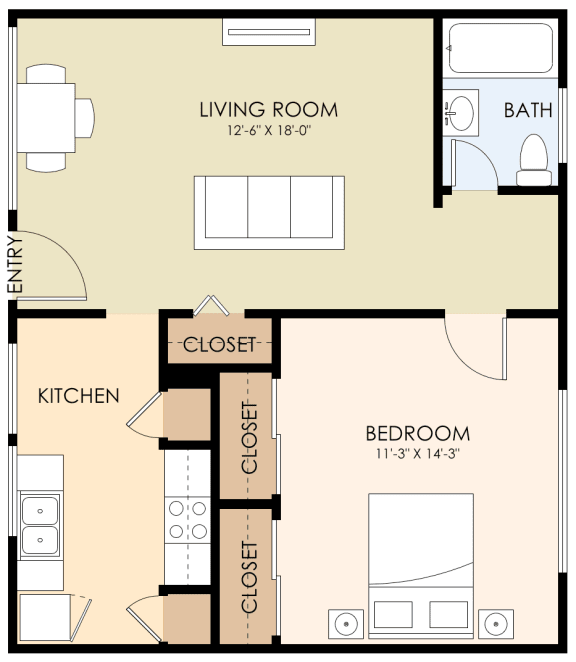 One Bedroom One Bath 635 Sq Ft