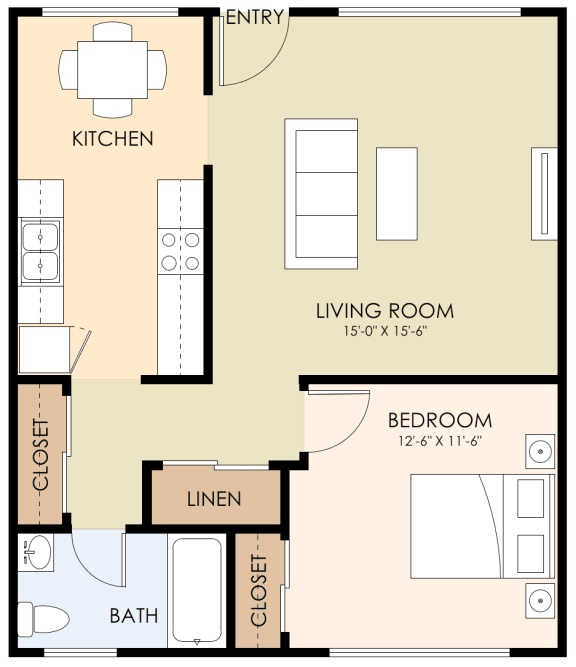 One Bedroom One Bath 640 Sq Ft