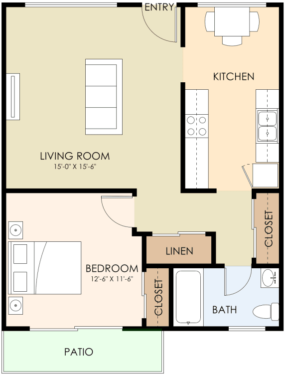 One Bedroom One Bath 643 Sq Ft