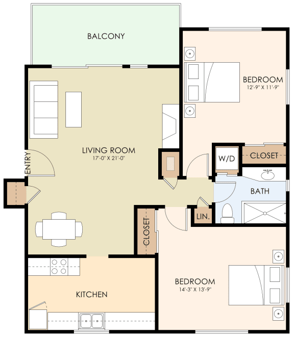 Two Bedroom One Bath 918 Sq Ft
