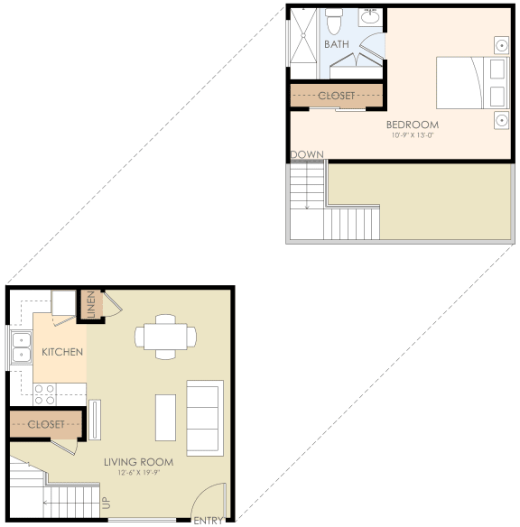 One Bedroom One Bath Loft 627 Sq Ft
