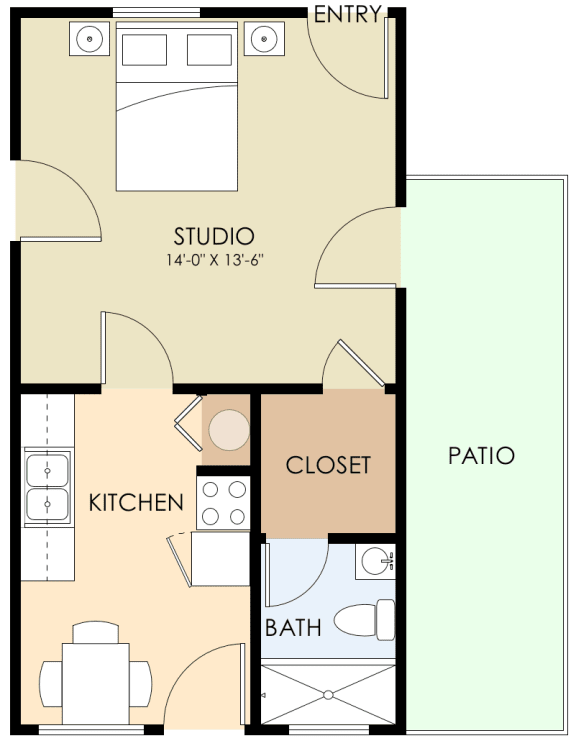 Studio with Patio 365 Sq Ft