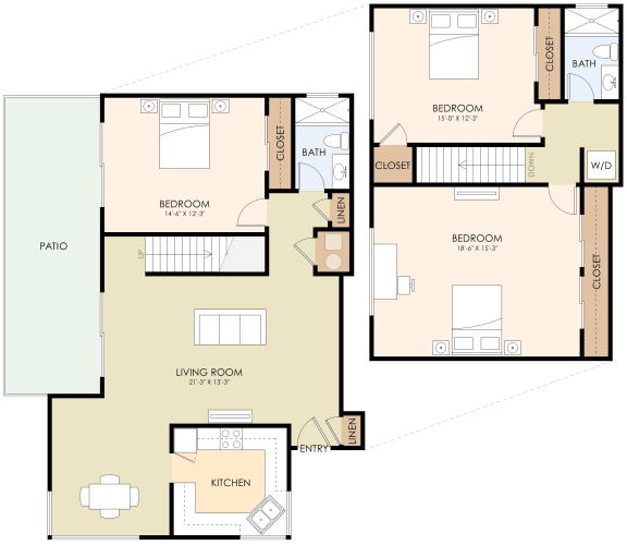 3 Bed 2 Bath Floor Plan at Laurel Grove, Menlo Park, CA