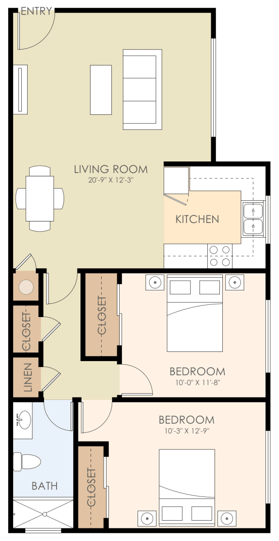 Unit720 A 2 Bedroom 1 Bath Floor Plan 700 to 800 Sq.Ft. at Verandas, California