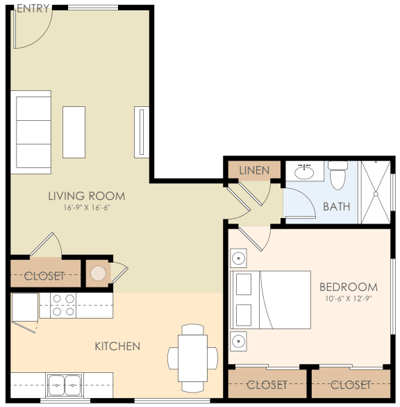 1 Bed 1 Bath Floor Plan 600 to 700 Sq.Ft. at Verandas, Menlo Park, 94025
