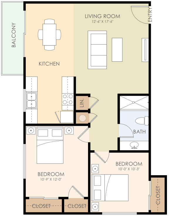 2 Bedroom 1 Bath Floor Plan 700 to 800 Sq.Ft. at Verandas, California