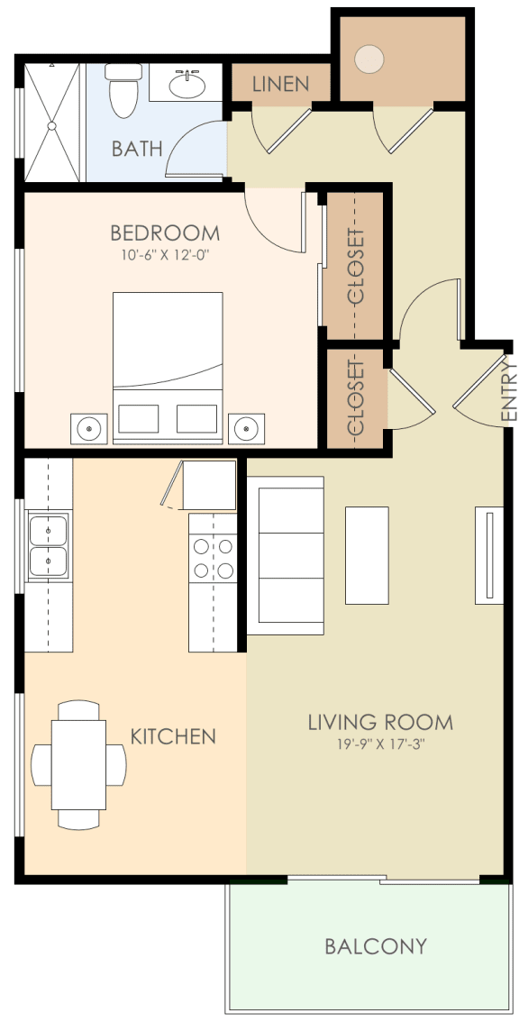 One Bed One Bath Floor Plan 600 to 700 Sq.Ft. at Verandas, California