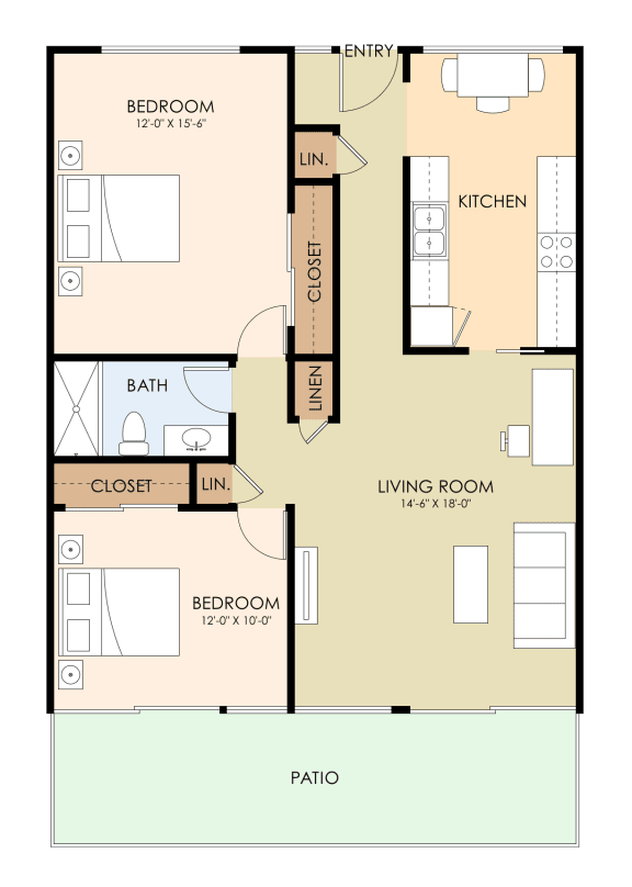 Two Bedroom One Bath Floor Plan 917 Sq.Ft. at Belmont Square, Belmont, 94002