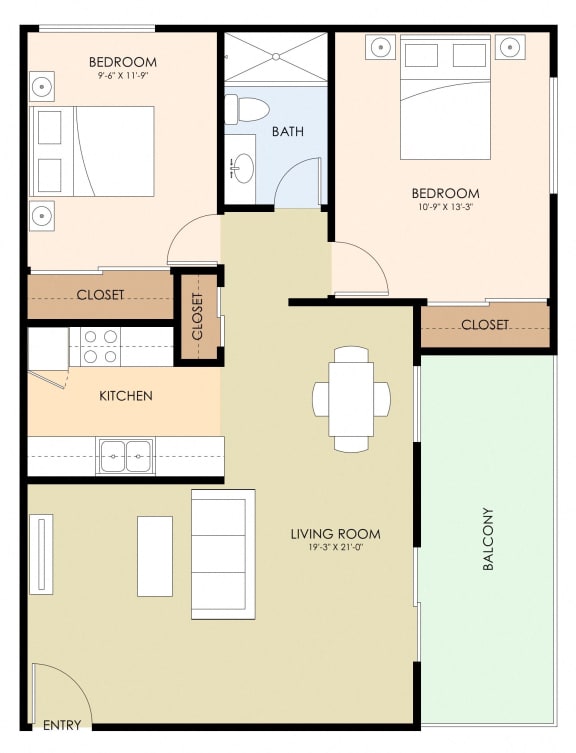 1 bedroom 1 bath floor plan y 650 Sq.Ft. at Boardwalk, Palo Alto, California