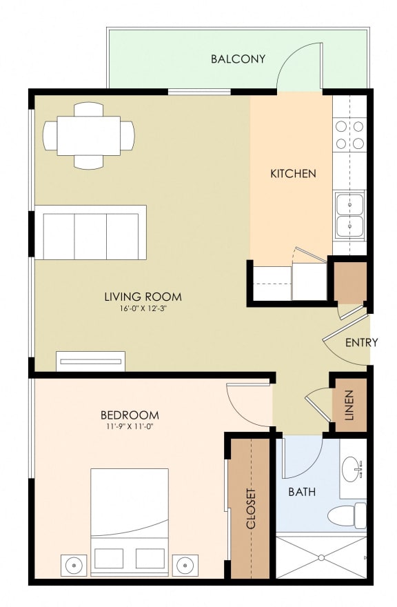 1 bedroom 1 bath floor plan X 650 Sq.Ft. at Boardwalk, Palo Alto, 94306