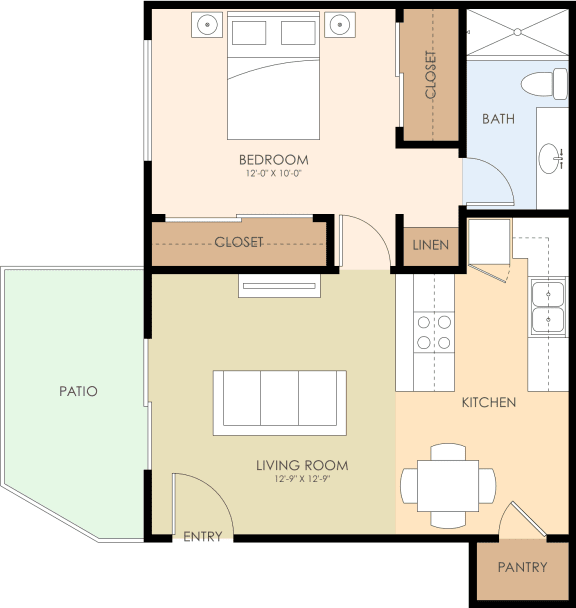 One bedroom one bathroom Floor Plan at Casa Alberta Apartments, California, 94087