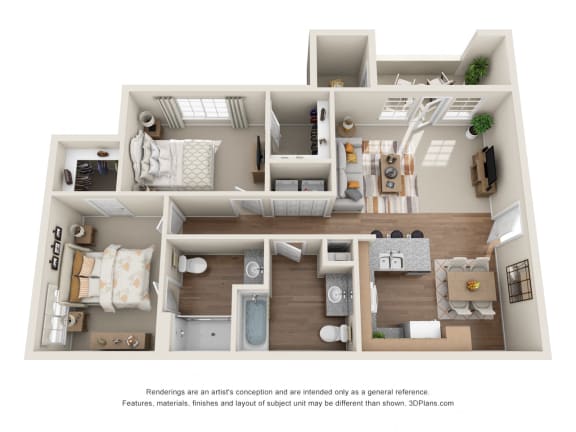 2 Bedroom 3D Floorplan