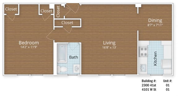 745 SF Junior One Bedroom at Park Crest Apartments, District of Columbia