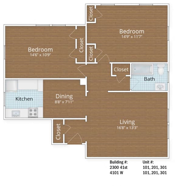 1003 SF Two Bedroom at Park Crest Apartments, Washington
