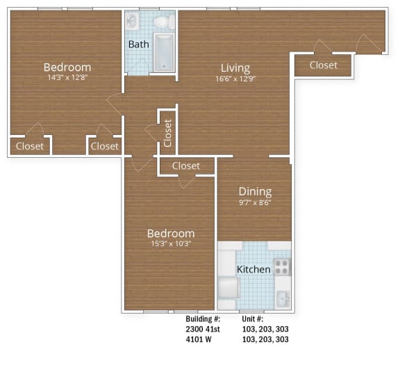 1037 SF Two Bedroom at Park Crest Apartments, District of Columbia 20007